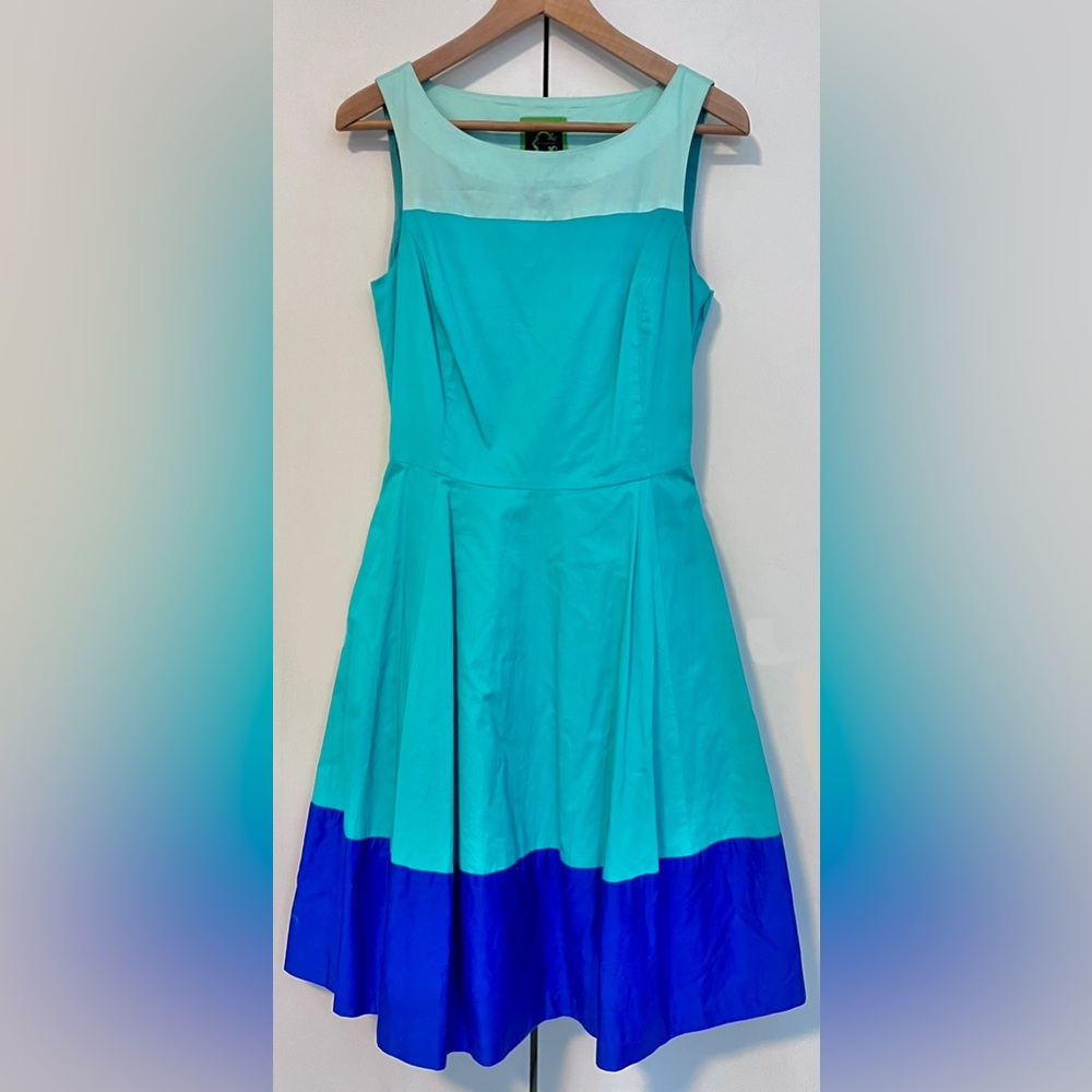 🧞‍♂️ C. Wonder Teal Blue Colour Block A-Line Dress